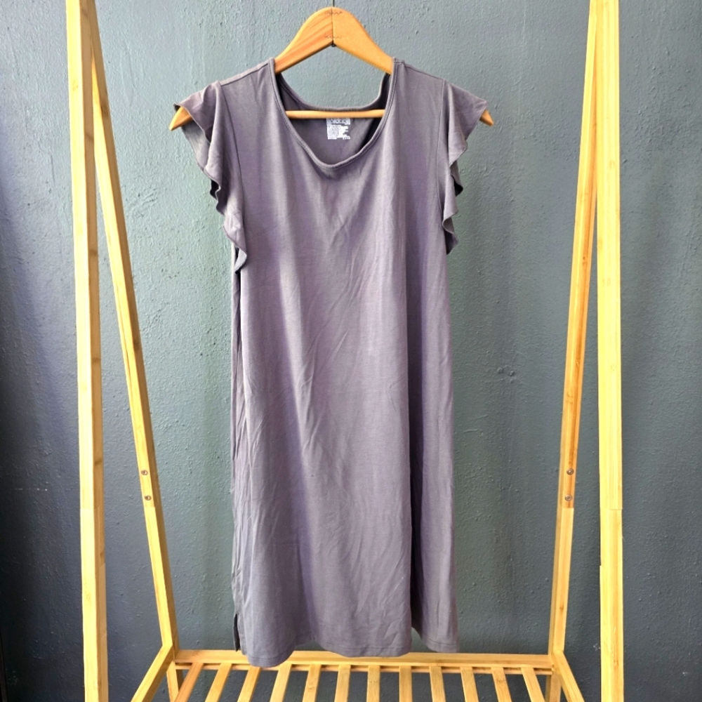 Grey Ruffle Sleeve Casual Dress